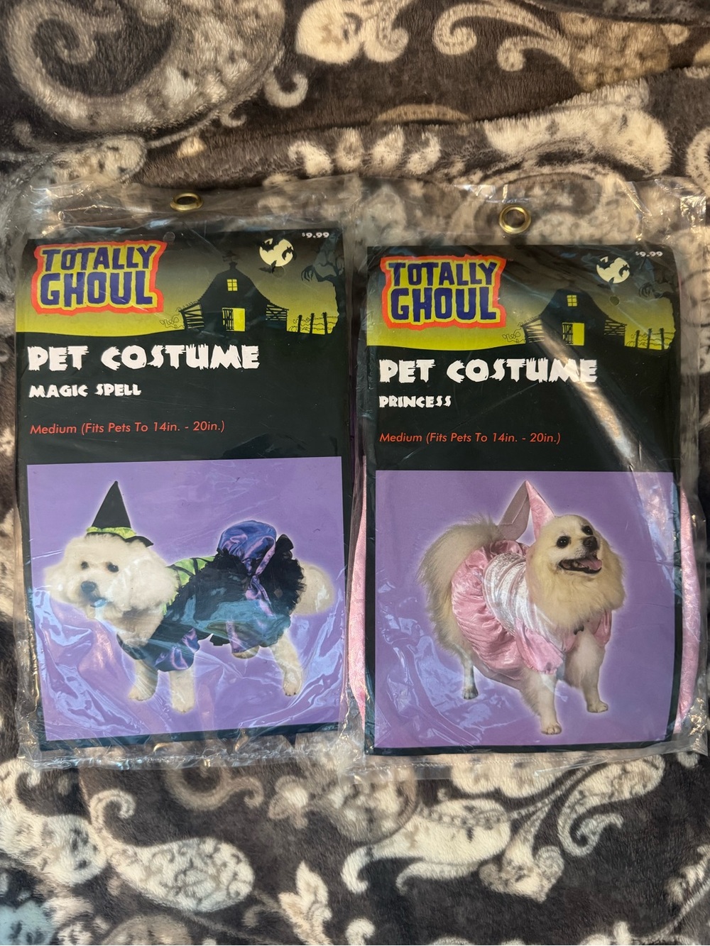 2 Pet Halloween Costumes Magic Spell Black & Green and Princess Pink Medium NEW